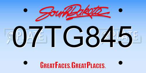 07TG845 South Dakota License Plate