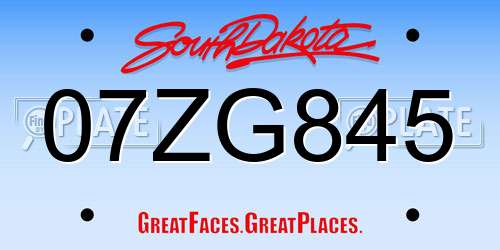 07ZG845 South Dakota License Plate