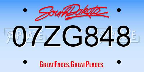 07ZG848 South Dakota License Plate