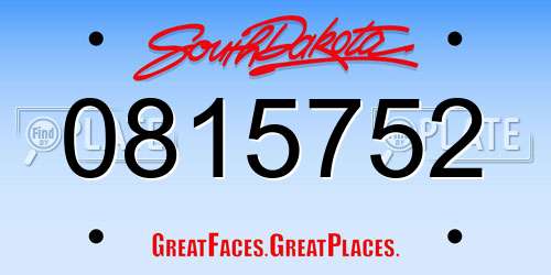 0815752 South Dakota License Plate