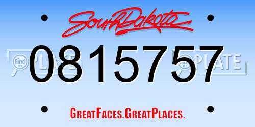 0815757 South Dakota License Plate
