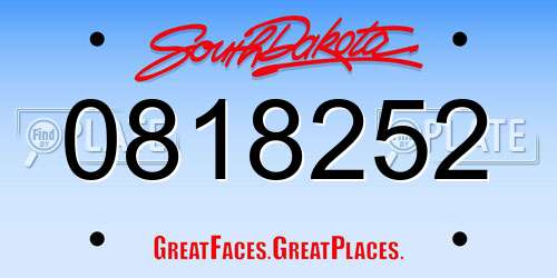 0818252 South Dakota License Plate