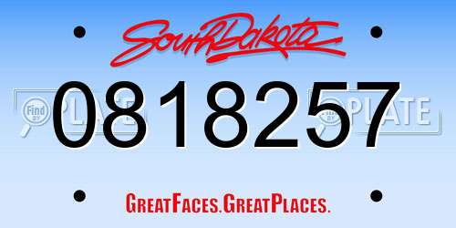 0818257 South Dakota License Plate