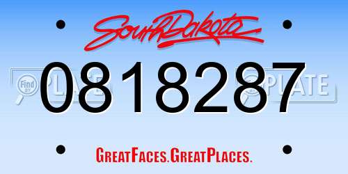 0818287 South Dakota License Plate