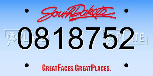 0818752 South Dakota License Plate