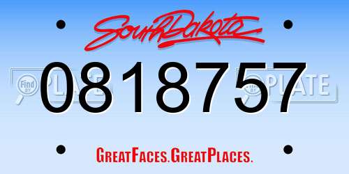 0818757 South Dakota License Plate
