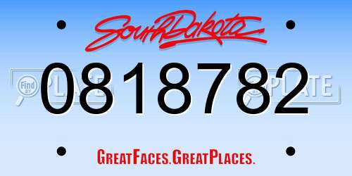 0818782 South Dakota License Plate