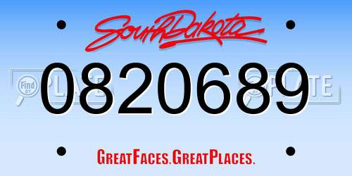 0820689 South Dakota License Plate