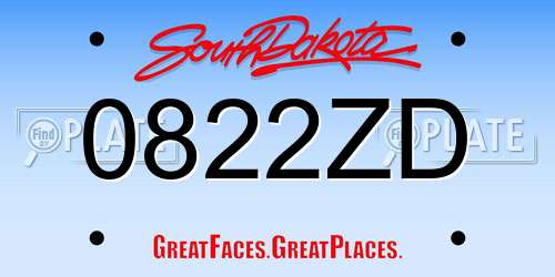 0822ZD South Dakota License Plate