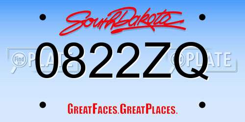 0822ZQ South Dakota License Plate