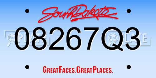 08267Q3 South Dakota License Plate