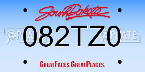 082TZ0 South Dakota License Plate