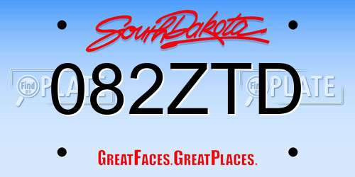 082ZTD South Dakota License Plate