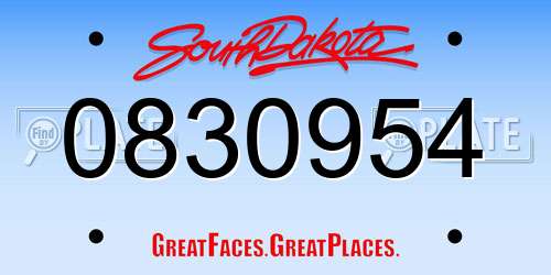0830954 South Dakota License Plate