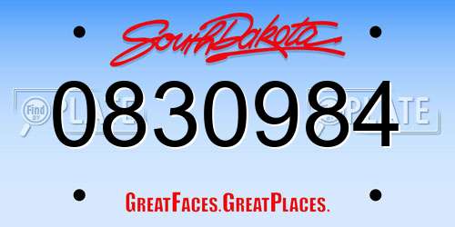 0830984 South Dakota License Plate