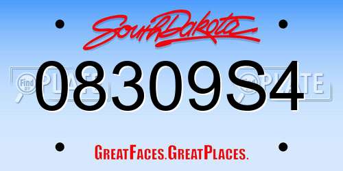 08309S4 South Dakota License Plate