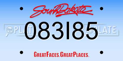 083I85 South Dakota License Plate