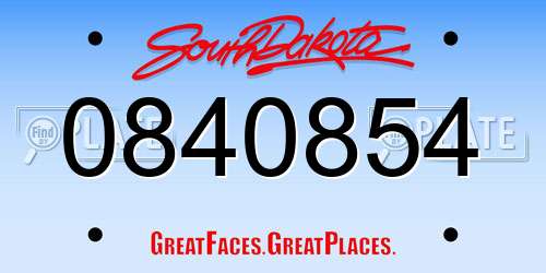 0840854 South Dakota License Plate