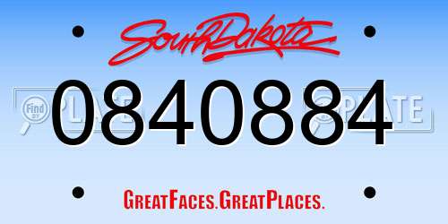 0840884 South Dakota License Plate
