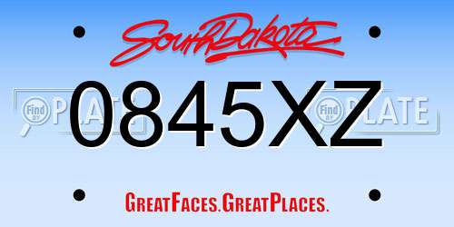 0845XZ South Dakota License Plate