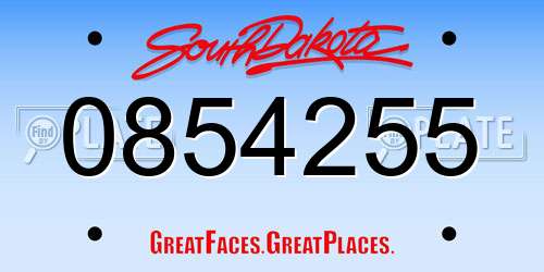 0854255 South Dakota License Plate