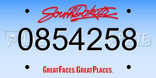 0854258 South Dakota License Plate