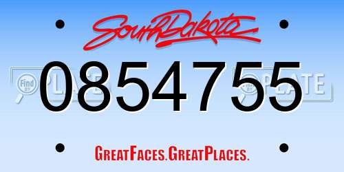 0854755 South Dakota License Plate