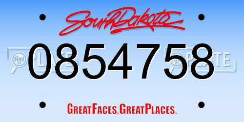 0854758 South Dakota License Plate