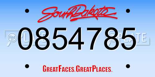 0854785 South Dakota License Plate