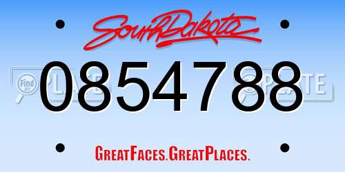 0854788 South Dakota License Plate