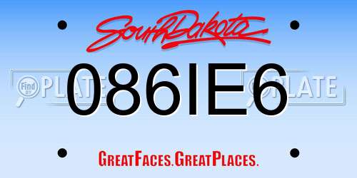 086IE6 South Dakota License Plate