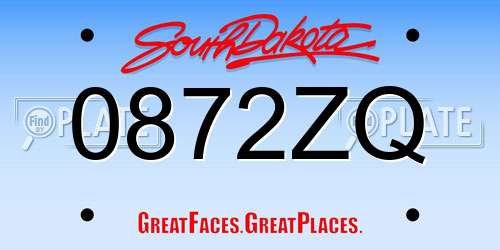 0872ZQ South Dakota License Plate