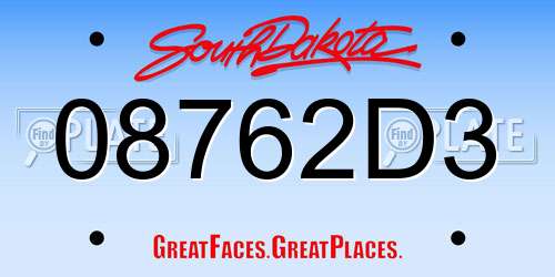 08762D3 South Dakota License Plate