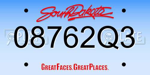 08762Q3 South Dakota License Plate