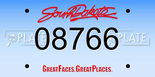 08766 South Dakota License Plate