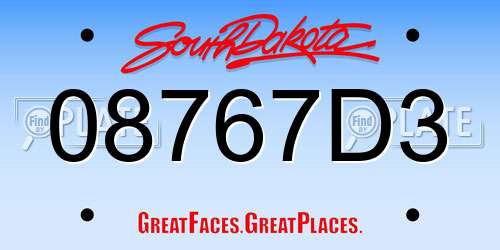 08767D3 South Dakota License Plate