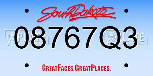 08767Q3 South Dakota License Plate