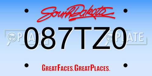 087TZ0 South Dakota License Plate
