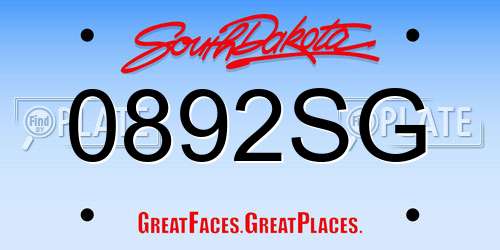 0892SG South Dakota License Plate