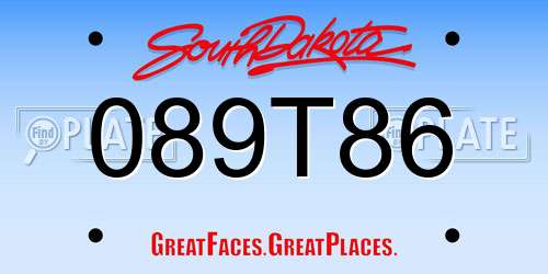 089T86 South Dakota License Plate