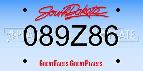 089Z86 South Dakota License Plate