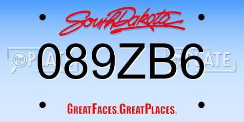089ZB6 South Dakota License Plate