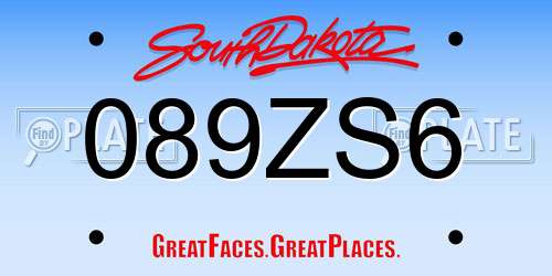 089ZS6 South Dakota License Plate