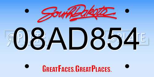08AD854 South Dakota License Plate