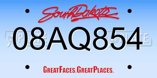 08AQ854 South Dakota License Plate