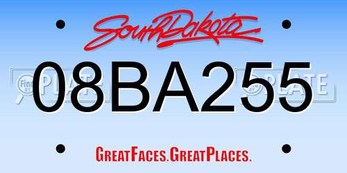 08BA255 South Dakota License Plate