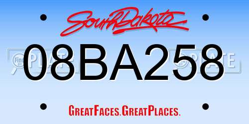 08BA258 South Dakota License Plate