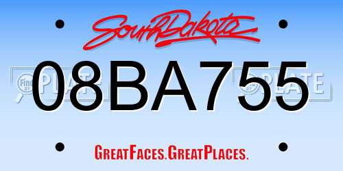08BA755 South Dakota License Plate