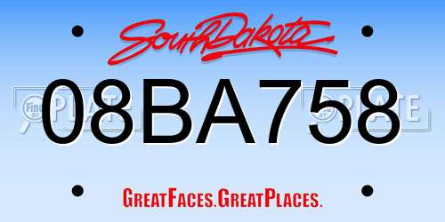 08BA758 South Dakota License Plate