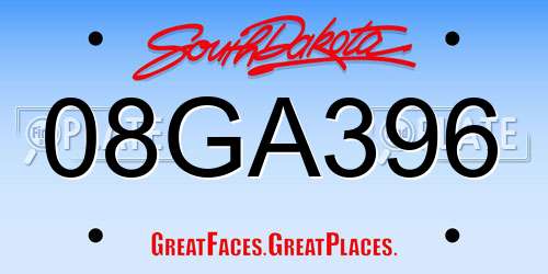 08GA396 South Dakota License Plate